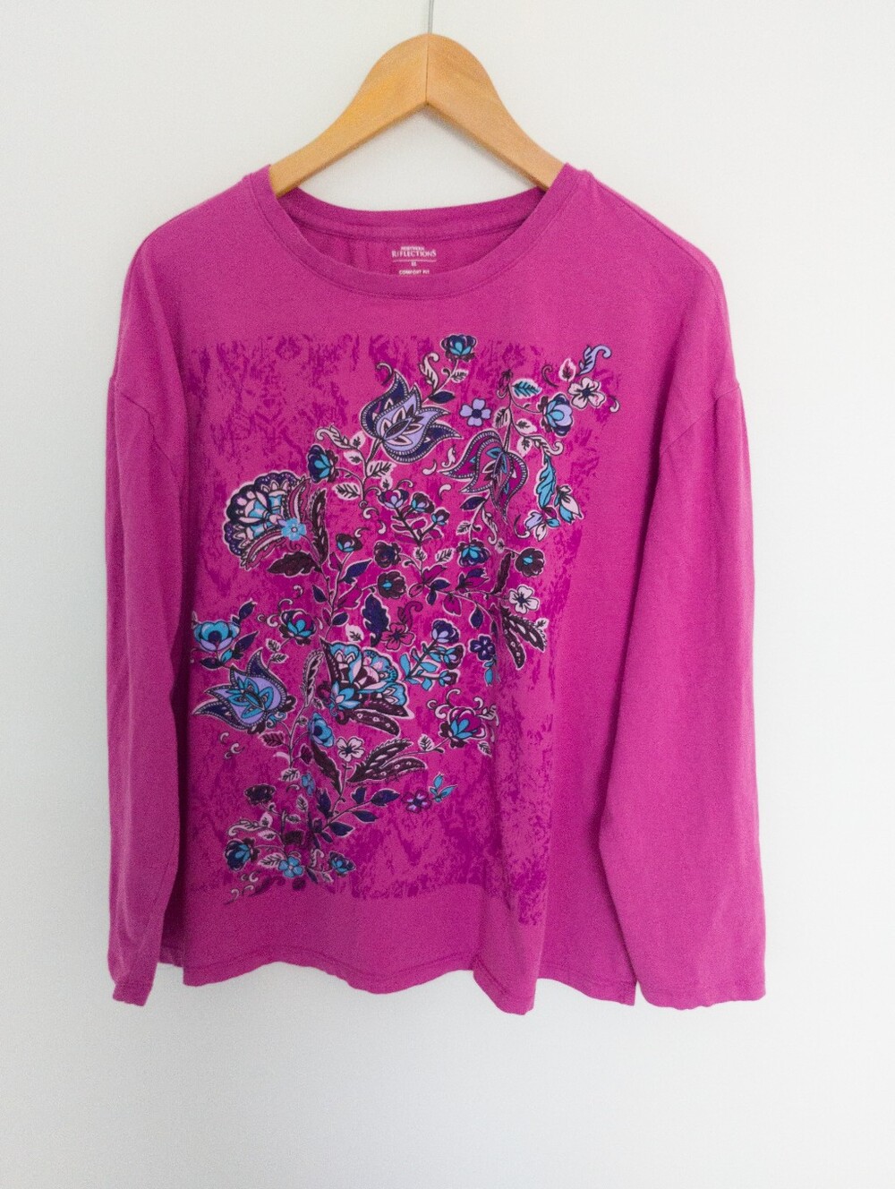 Northern Reflections XL Comfort Fit Floral Graphic Long Sleeve Tee Magenta Pink